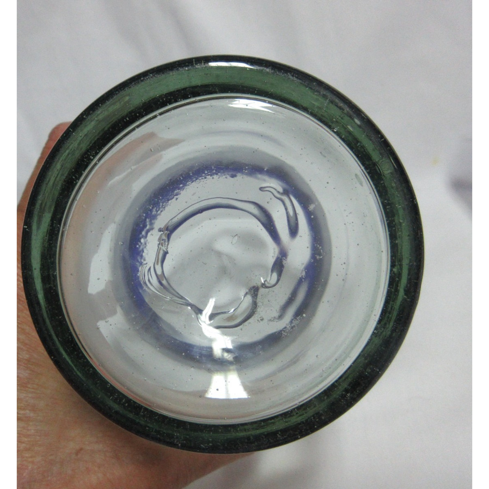 Set Of 3 Hand Blown Glass Mexican Recycled Tumblers Cobalt Rim 6” - Picture 4 of 4